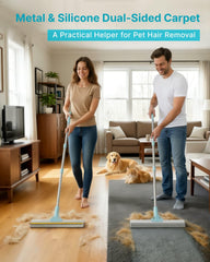 Pawbena Carpet Rake 54-inch handle reaches under furniture for quick cleaning.