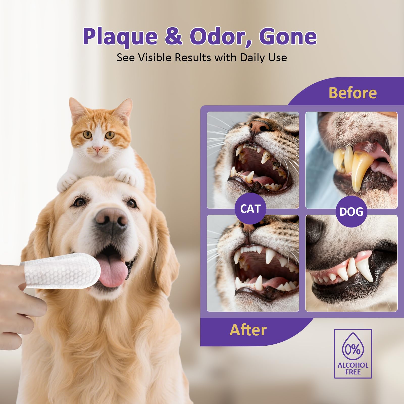 PawBubble dual-texture wipes show plaque removal and gum-safe wiping.