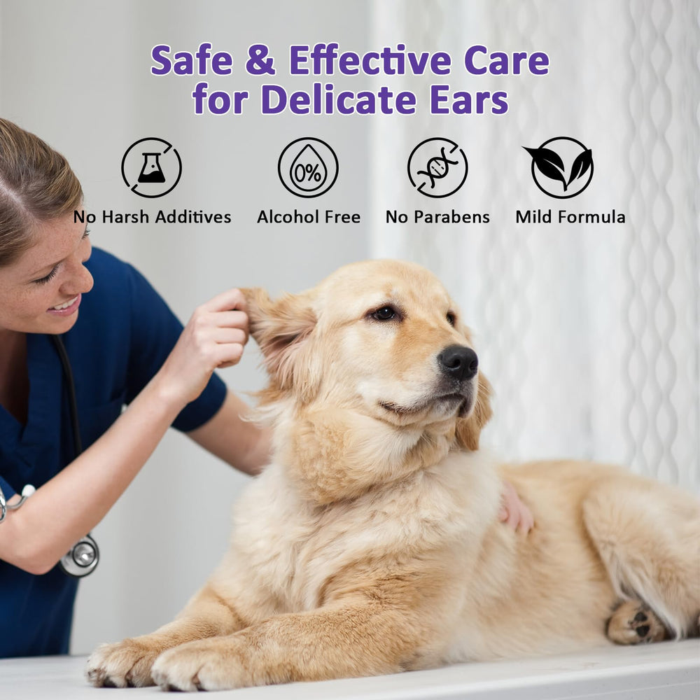 PawBubble Ear Wipes in use on a dog ear during routine cleaning.