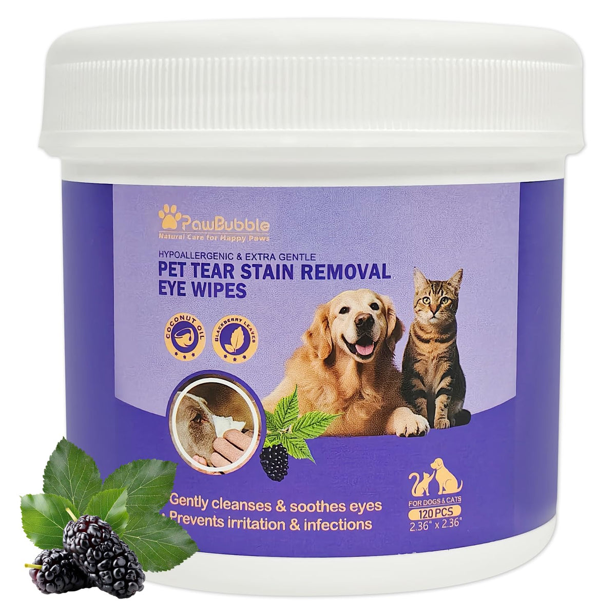 PawBubble Eye Wipes pack 120 count for gentle tear stain care