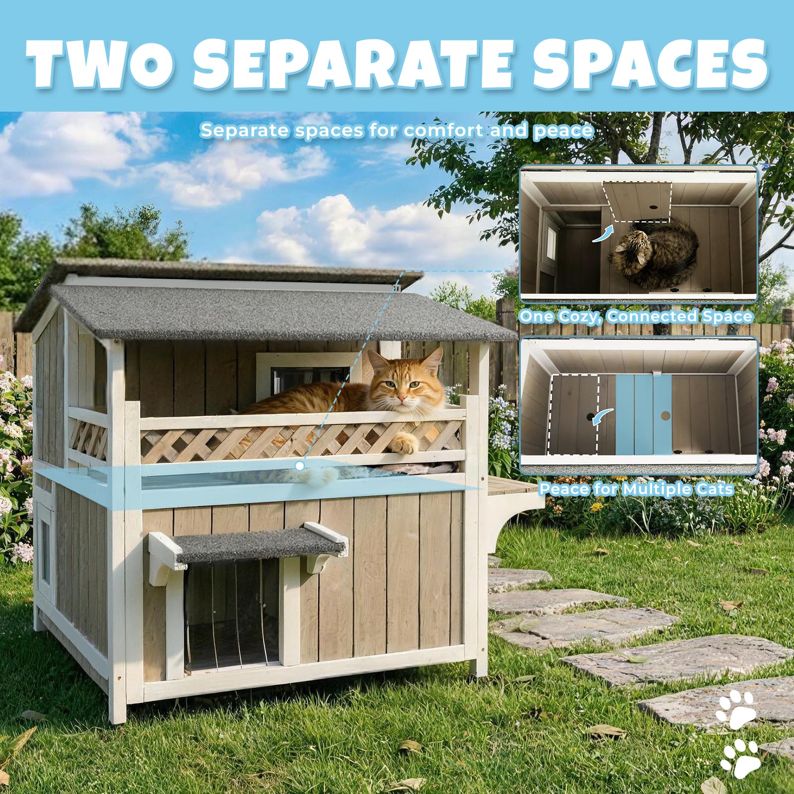 Pawbuilt cat house two-story design offers separate resting levels.