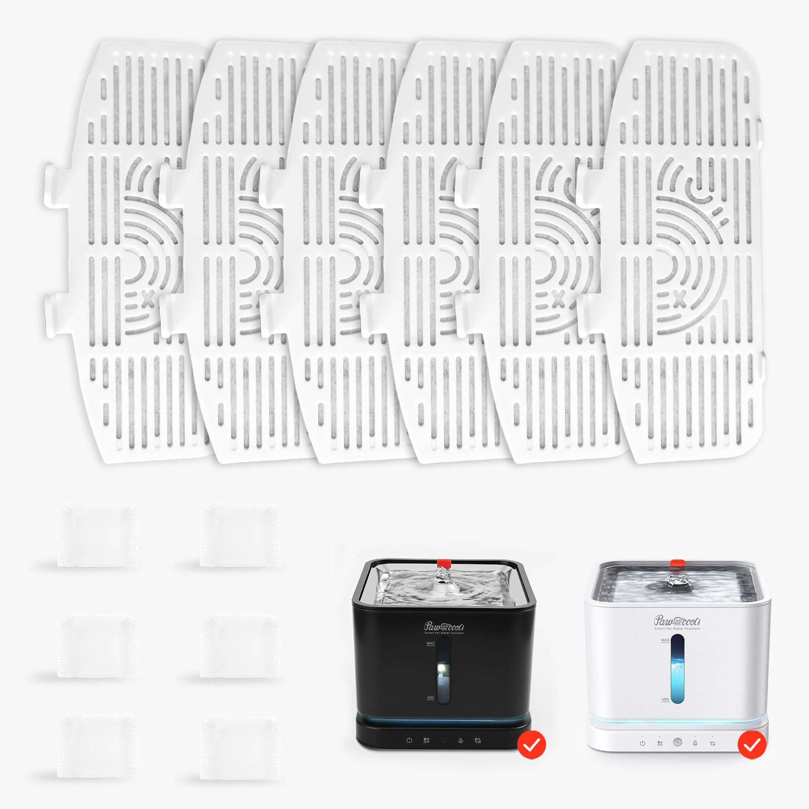 Pawccoli cat water fountain filters pack compatible with 3L fountain for clean water.