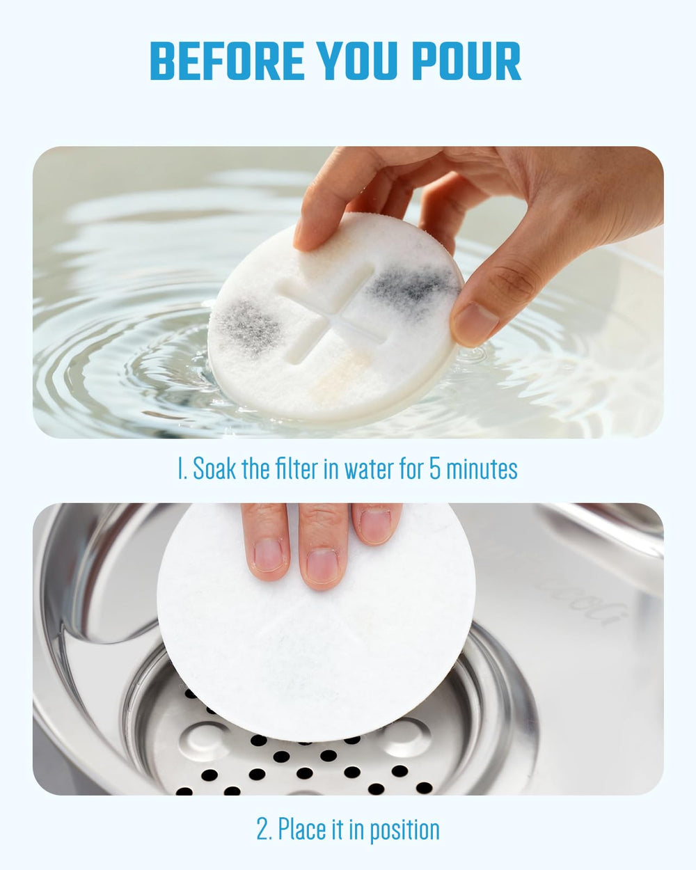 Pawccoli filter keeps water fresh and appealing for pets