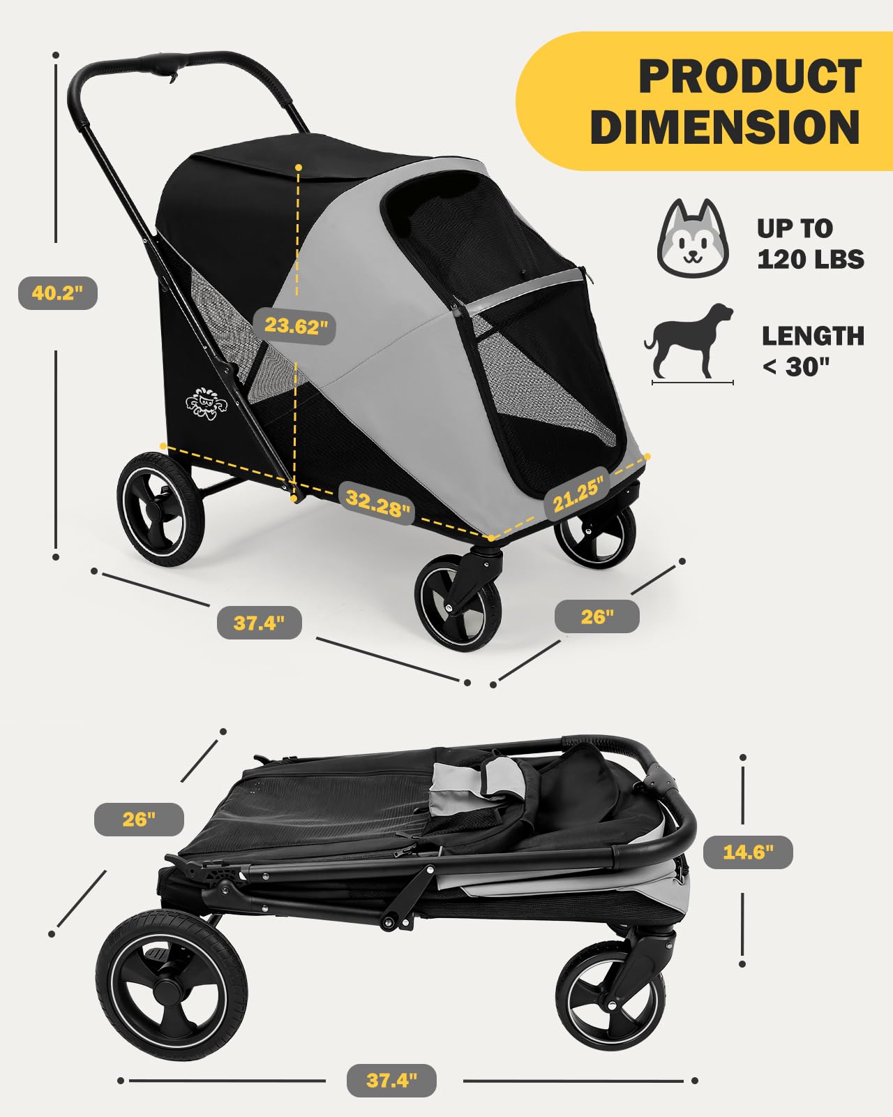 Pawccoli dog stroller folded-compact design simplifies storage in cars and closets.