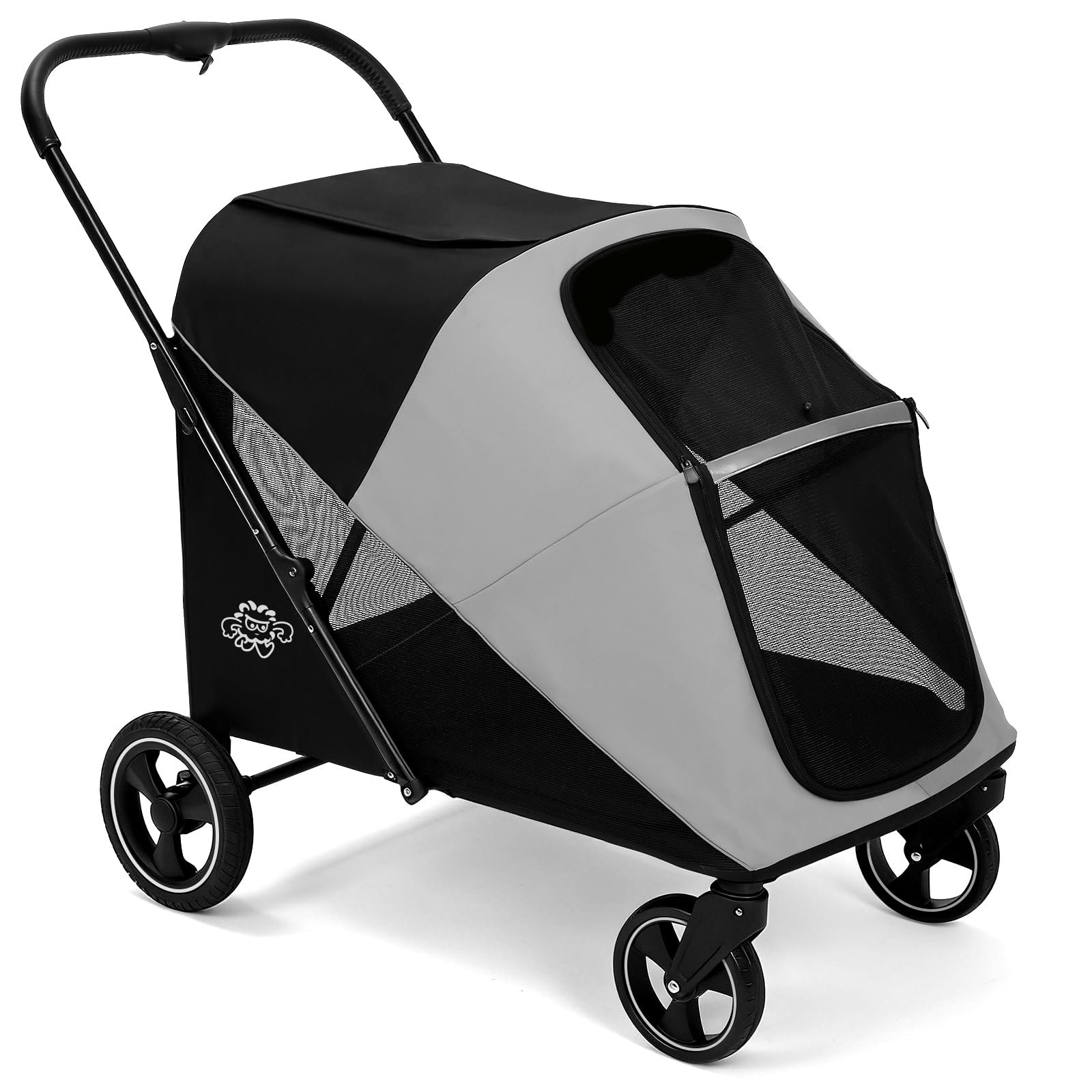 Pawccoli dog stroller front view with roomy interior for medium to large dogs.