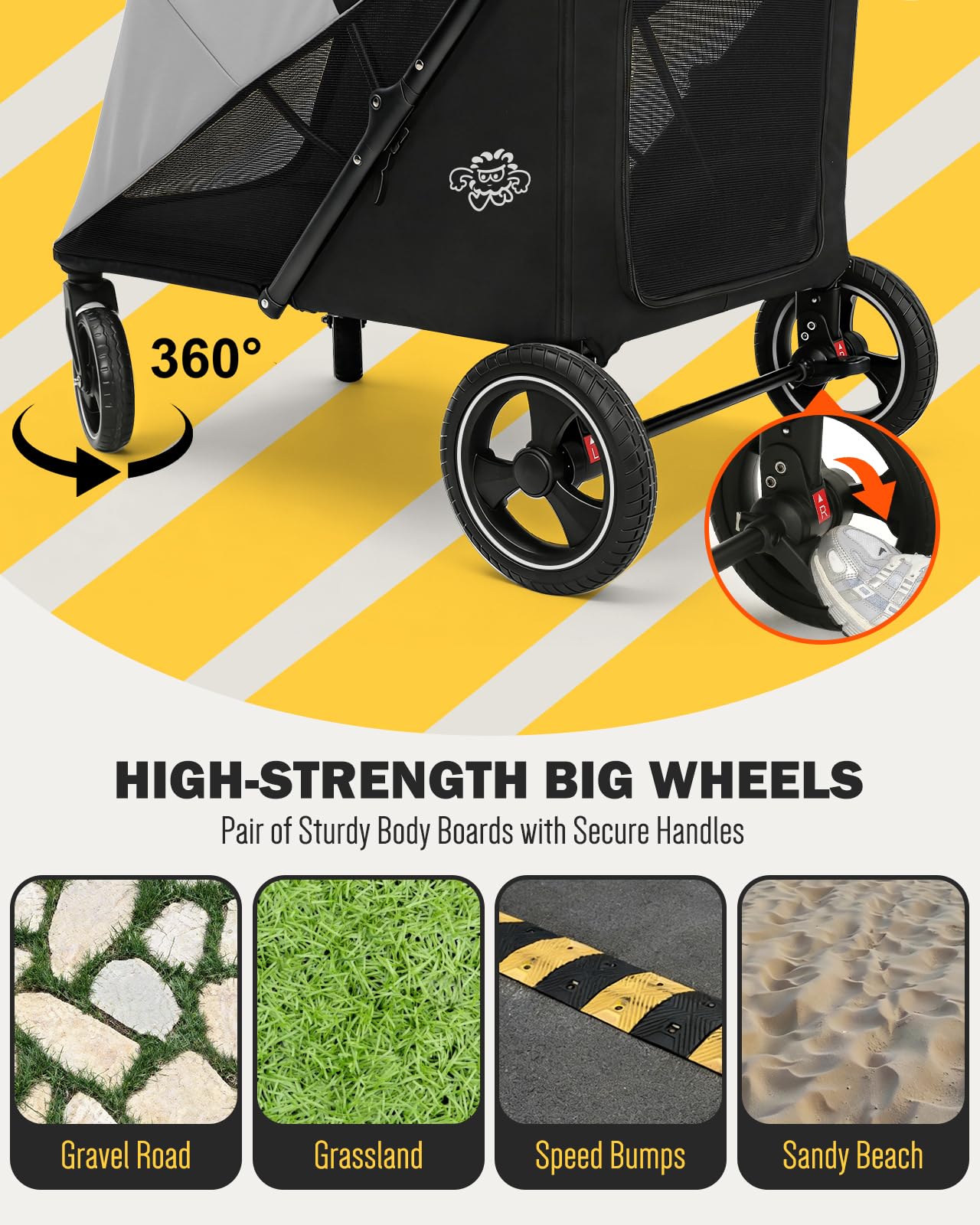 Pawccoli dog stroller rear entry enables gentle tail-end access during outings.
