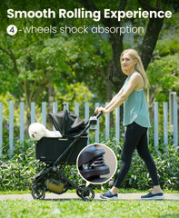 Pawccoli dog stroller suspension wheels, smooth ride on bumpy paths