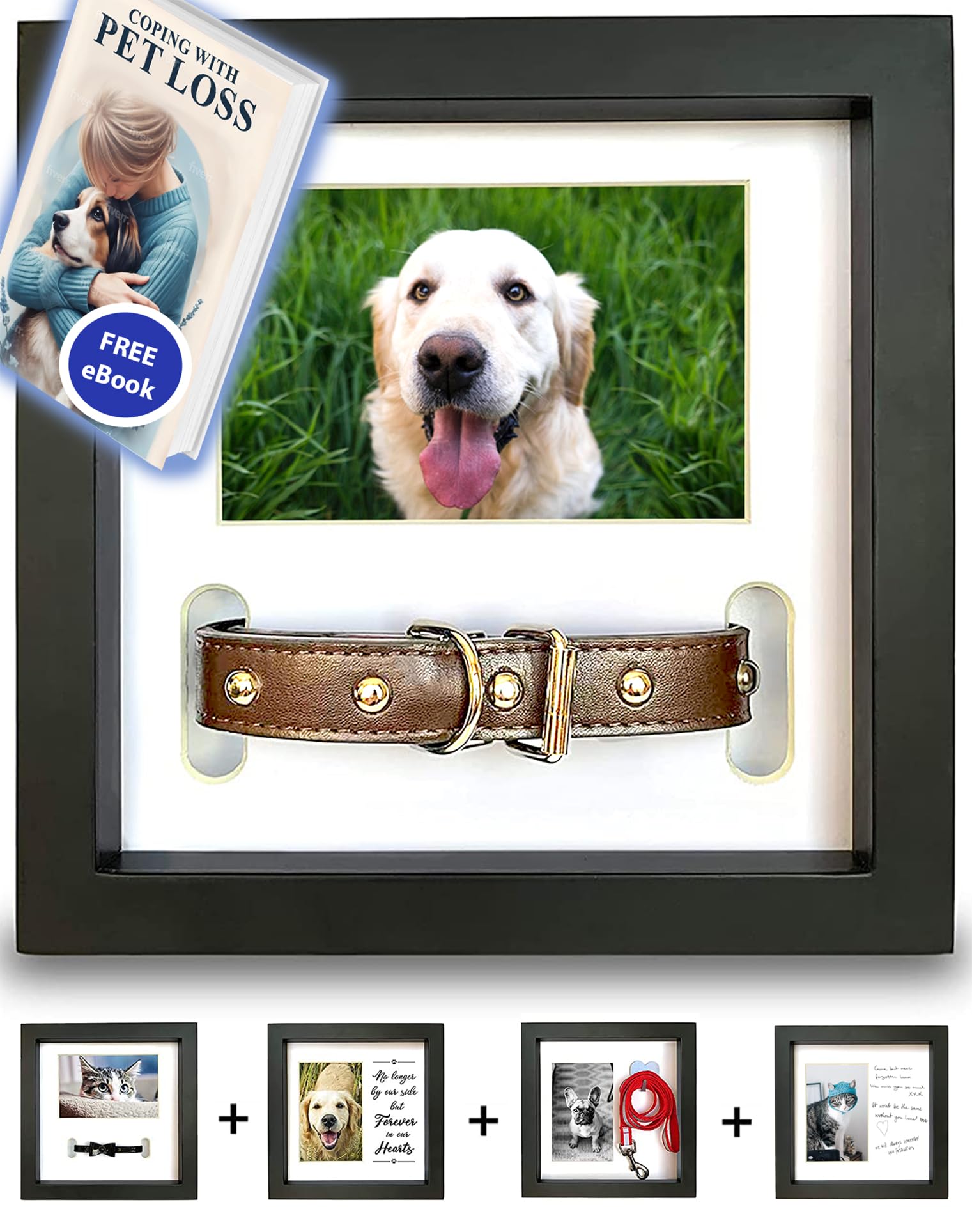 PAWCEPTIVE dog memorial frame offers five display options for lasting memories.