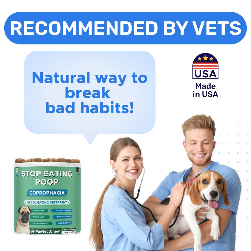 PAWFECTCHEW No Poo Chews happy dog with owner demonstrates improved routine and bite-free days.