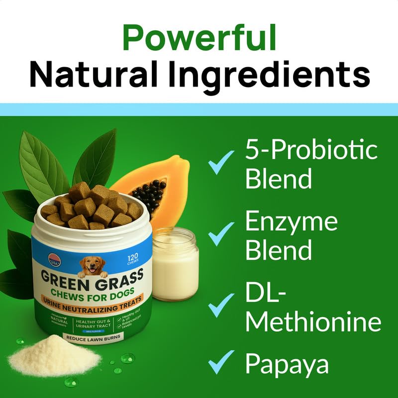 PAWFECTCHEW urine-neutralizer bites: enzymatic blend helps reduce lawn burn spots.