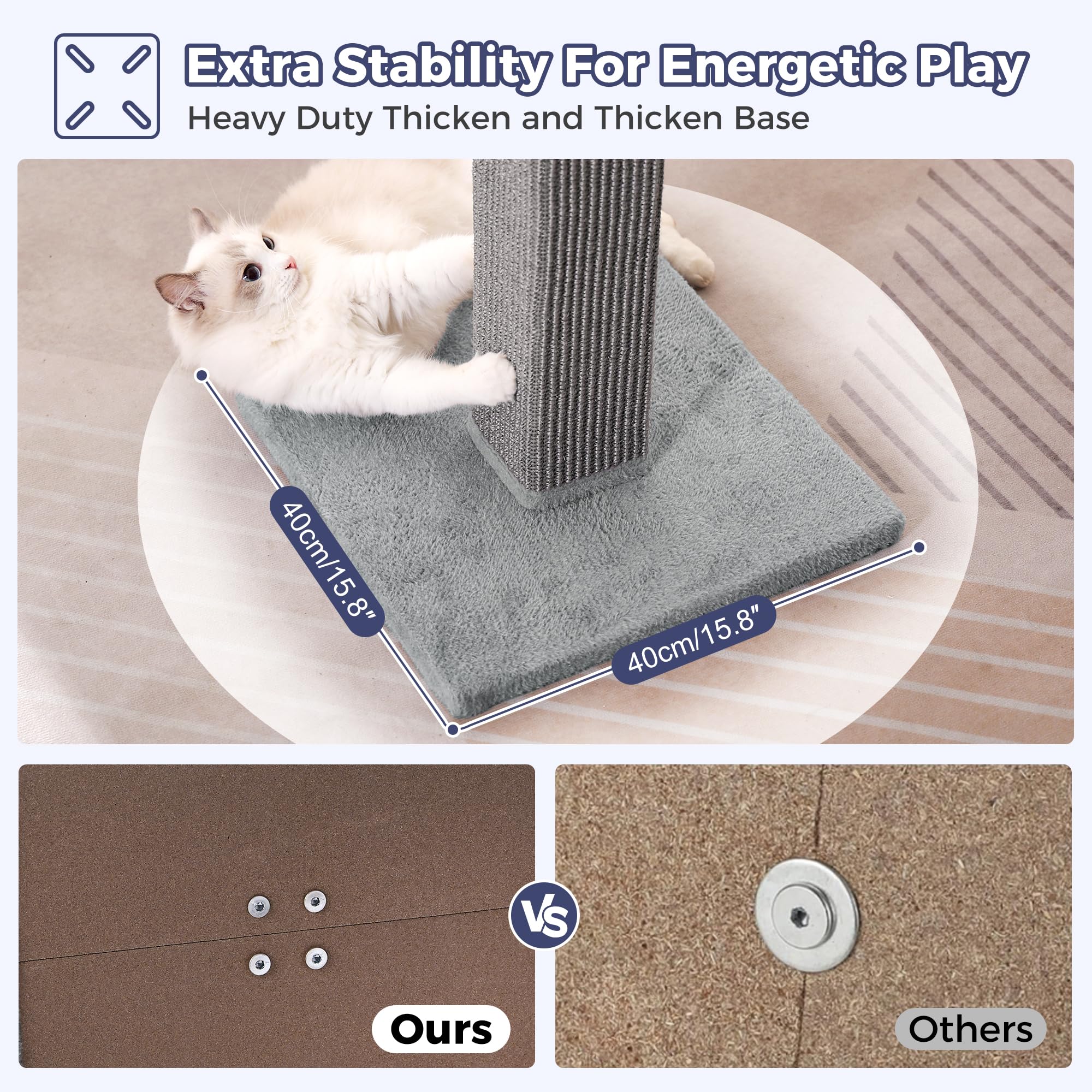 Pawfessor cat tower includes two removable dangling balls for interactive play.