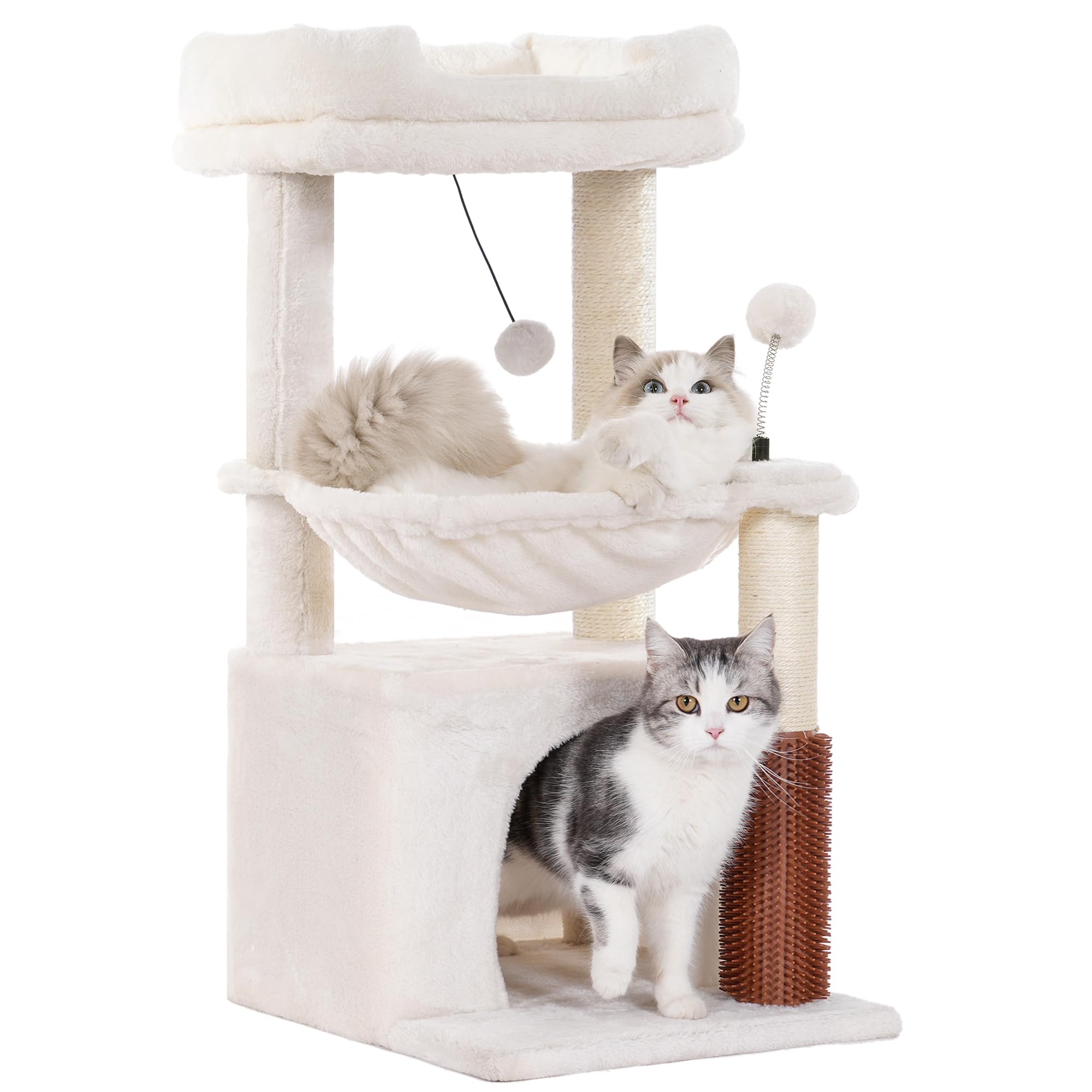 Pawfessor cat tree 32in beige scratching post protects furniture while satisfying claws.