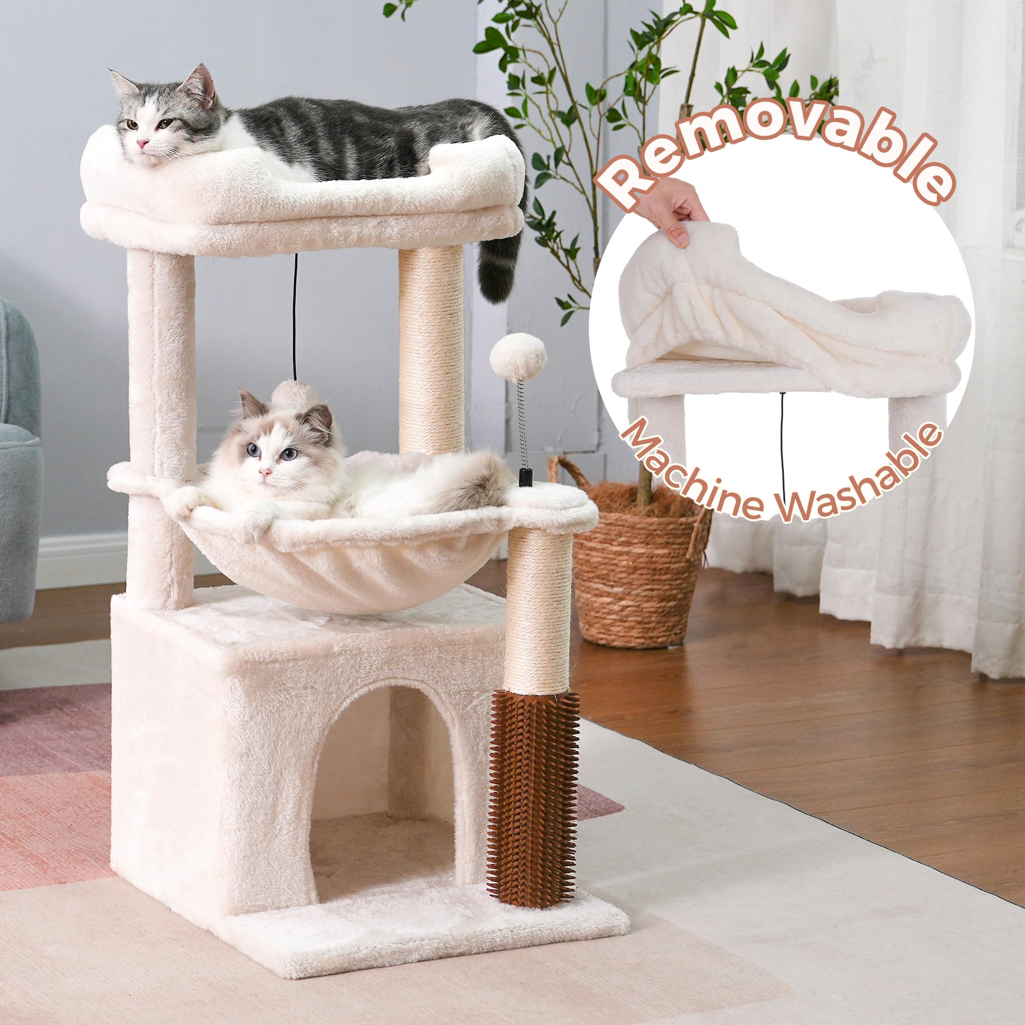 Pawfessor cat tree 32in beige wide condo creates a safe hideaway for indoor cats.