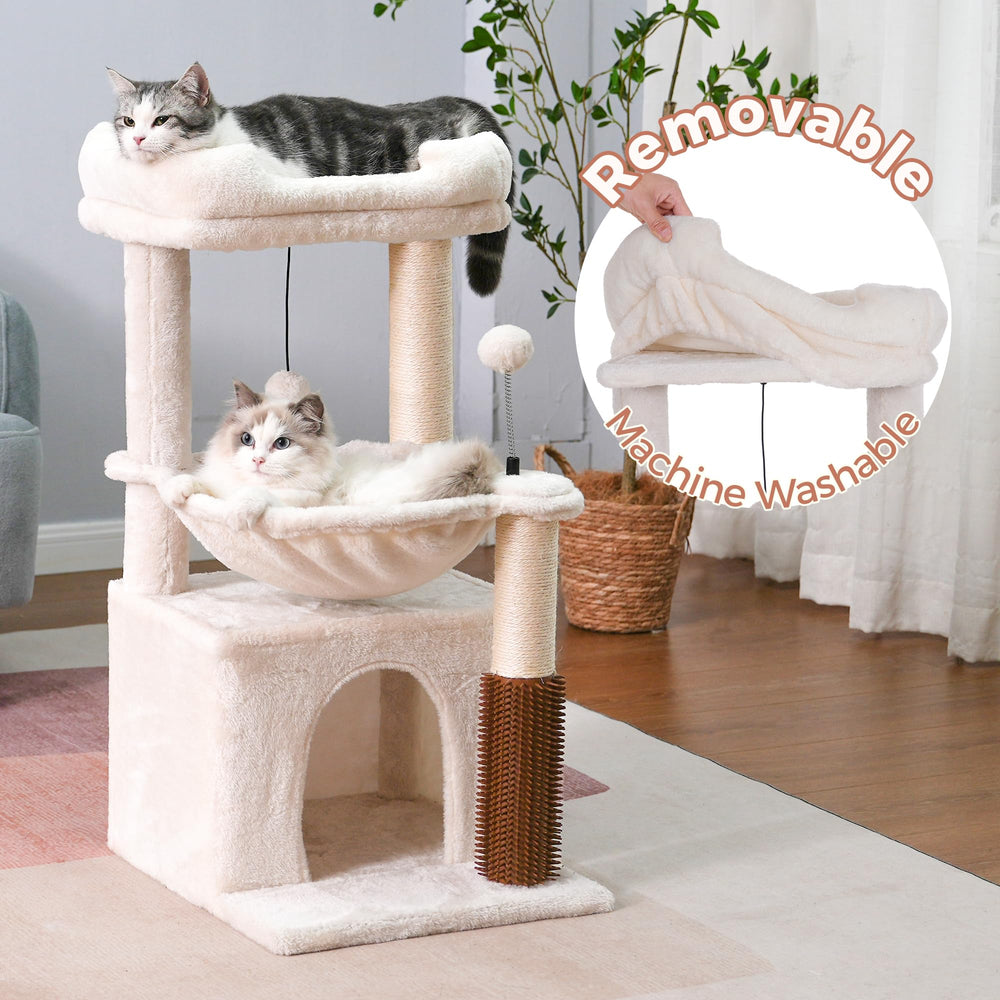 Pawfessor cat tree 32in beige wide condo creates a safe hideaway for indoor cats.