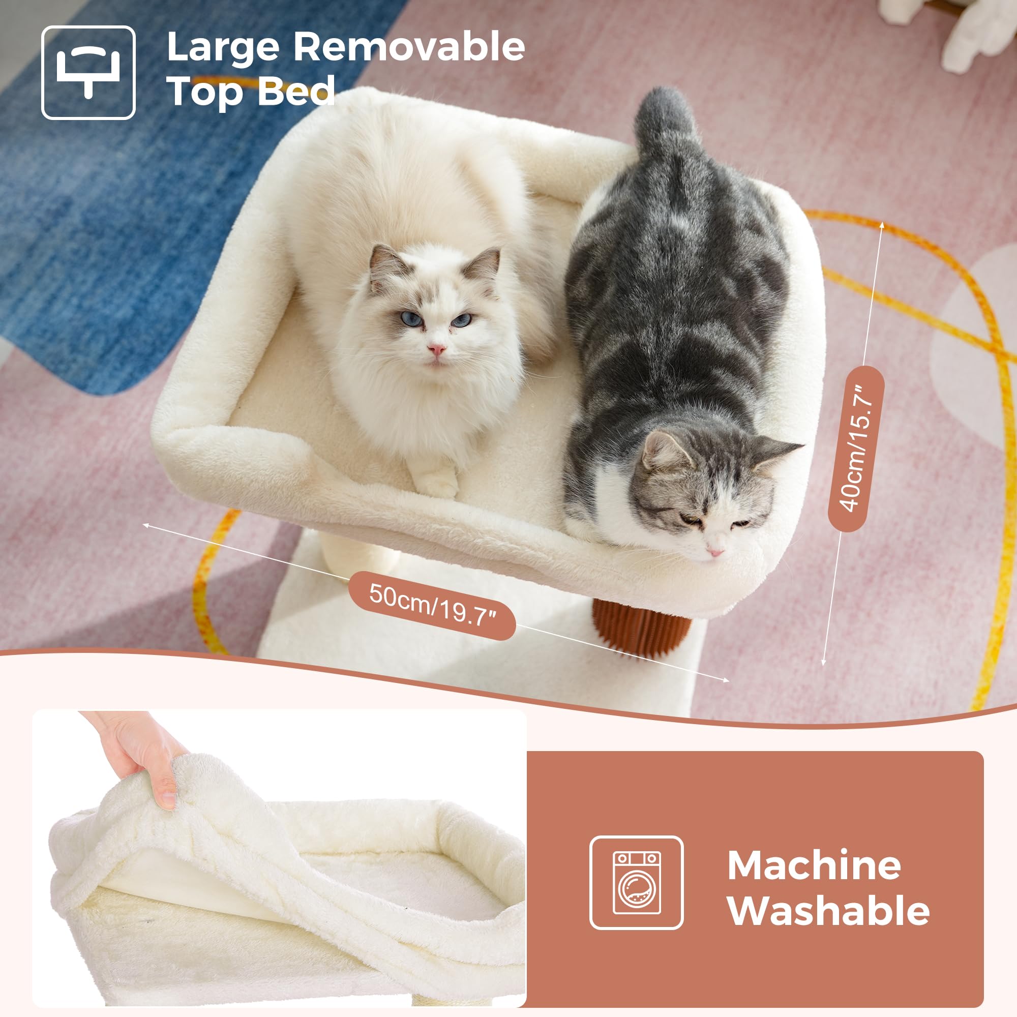 Pawfessor self-groomer on lower level delivers gentle grooming.