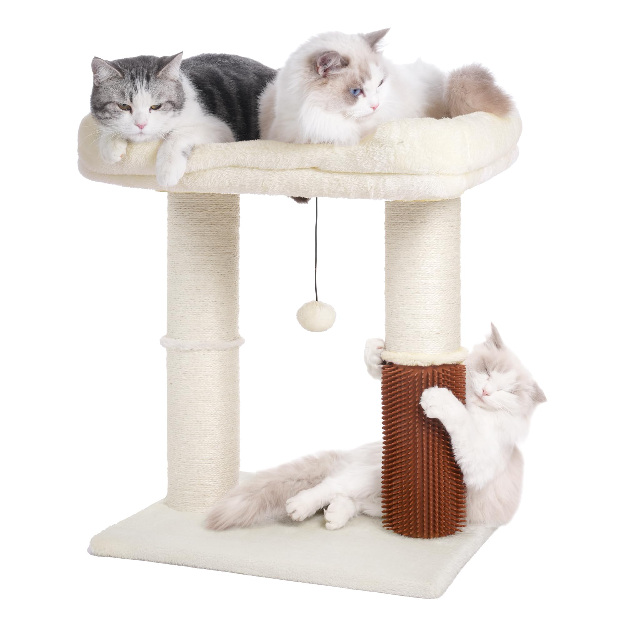 Pawfessor cat tree tower top bed provides a cozy lounge for large cats.