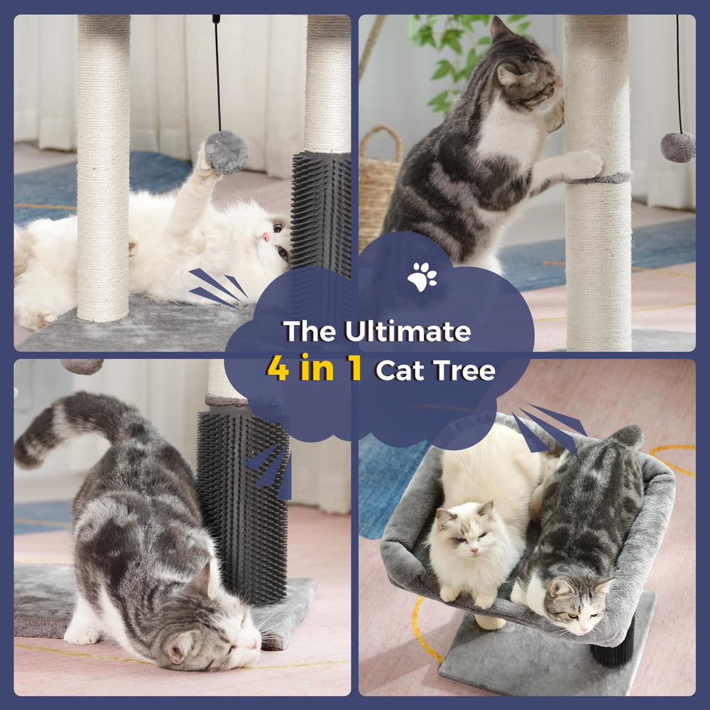 Pawfessor cat tree tower wide platform accommodates big cats for lounging.