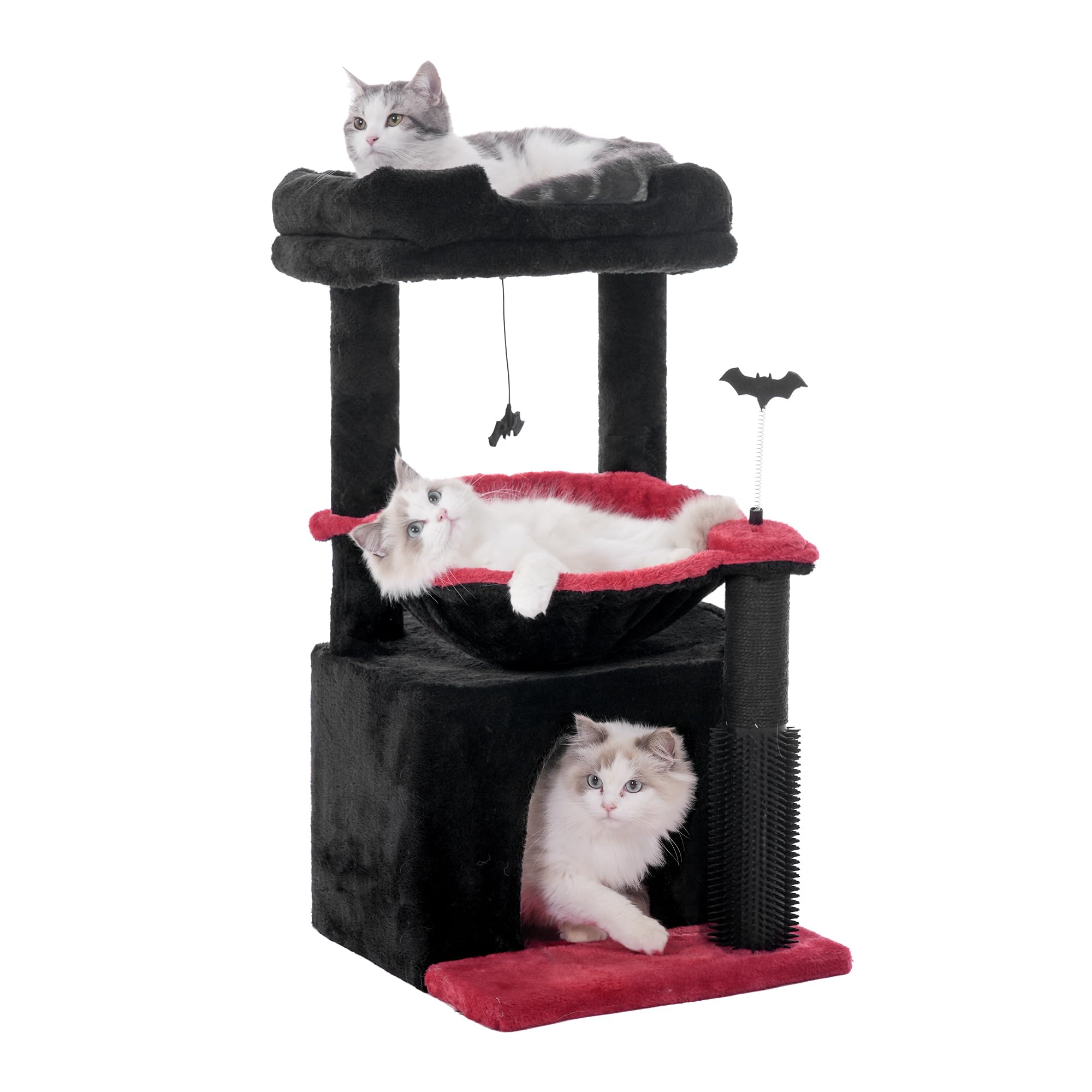 Pawfessor Gothic Cat Tree 32in side view shows a sturdy, space-saving indoor playground for cats.