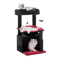Pawfessor Gothic Cat Tree 32in side view shows a sturdy, space-saving indoor playground for cats.