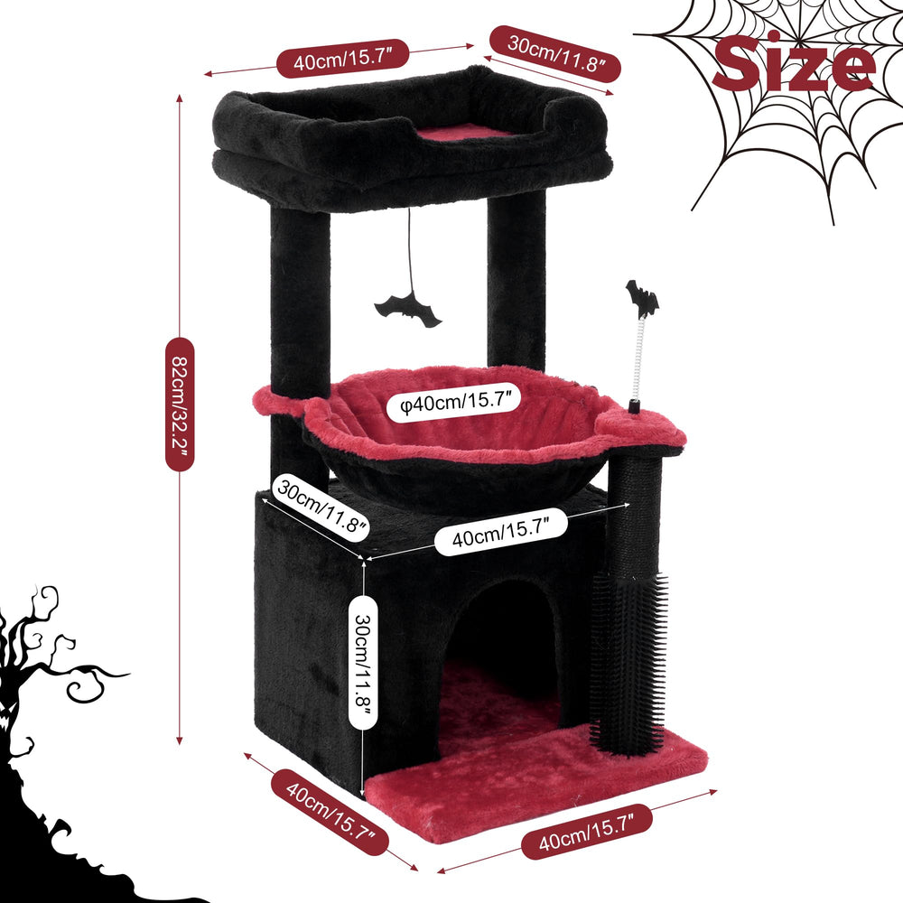 Pawfessor Gothic Cat Tree wide condo offers a cozy hideaway for solo or shy cats.