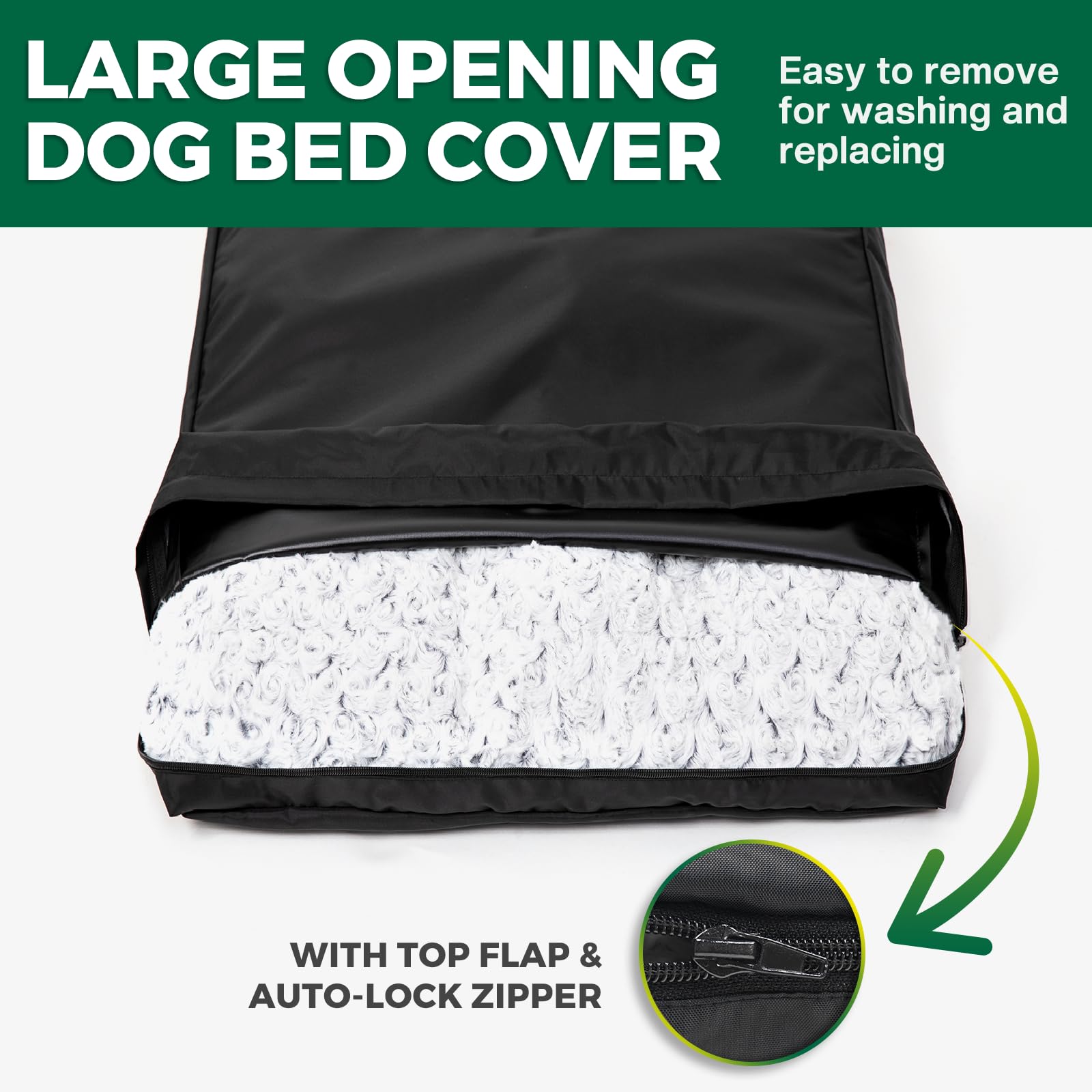 PAWFINITY waterproof dog bed cover top-flap-seal helps prevent liquid seepage.