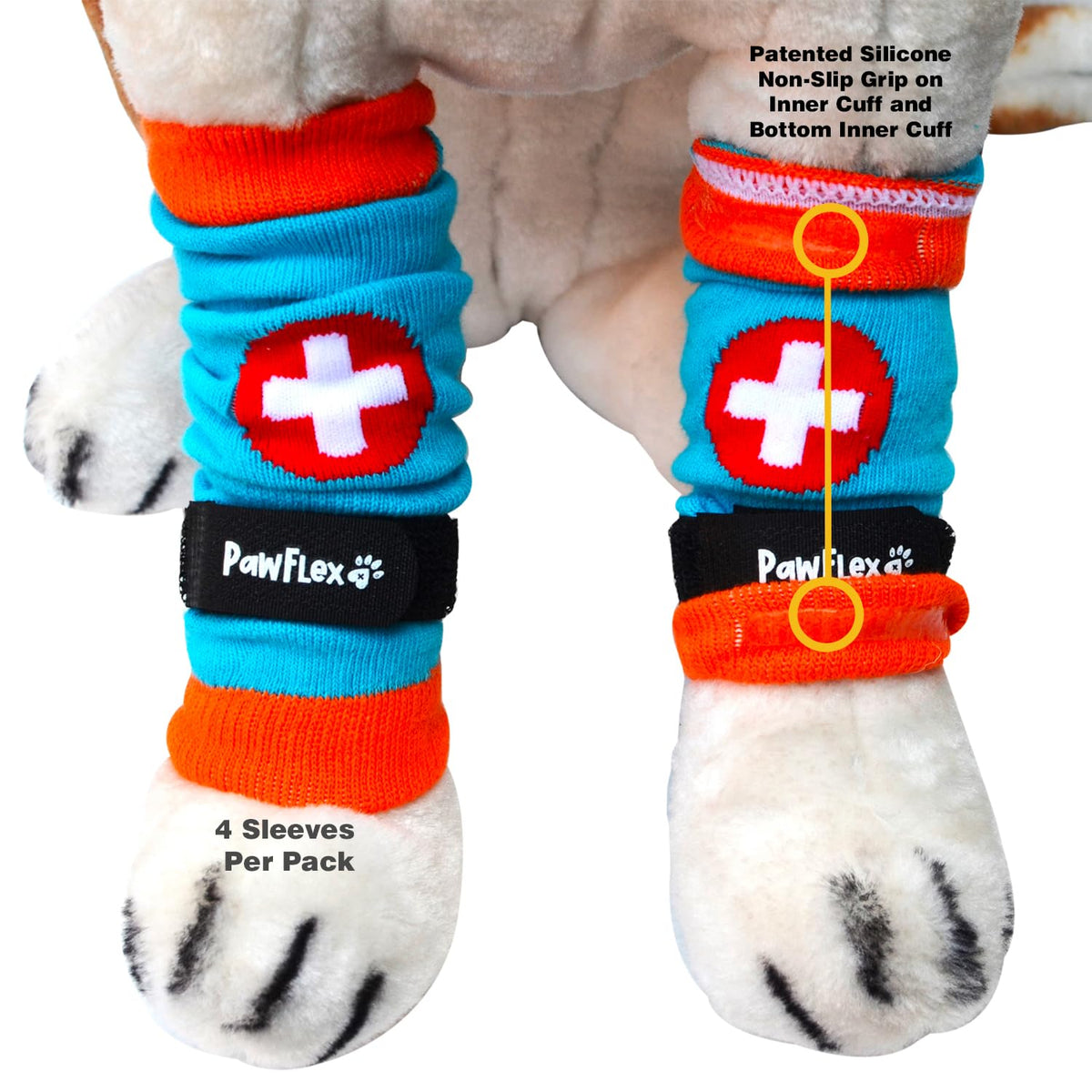 PawFlex Comfy Pawz legging overview showing soft cotton and non-slip inner cuff to prevent sliding.
