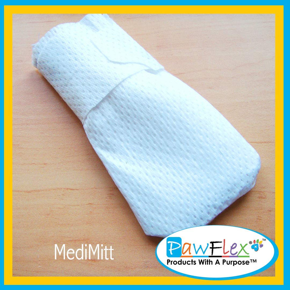 PawFlex Medimitt packaging highlighting disposable use.