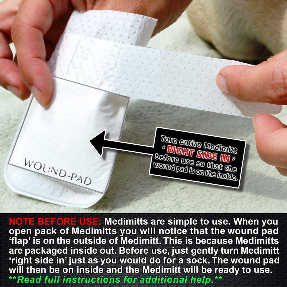 Inside view of PawFlex Medimitt with the wound pad positioned correctly.