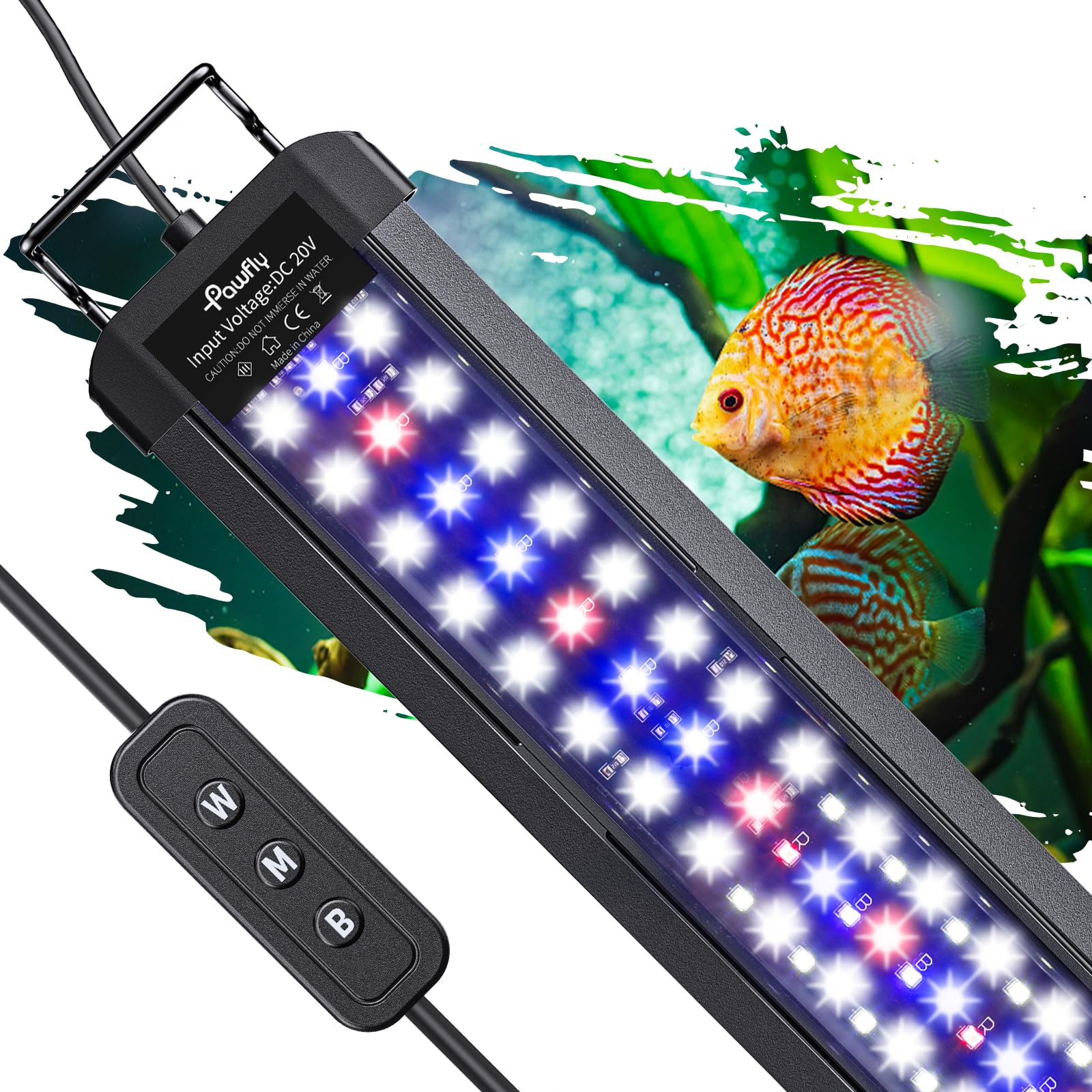 Pawfly 14W aquarium LED full spectrum lights highlight colors with clear, balanced illumination.