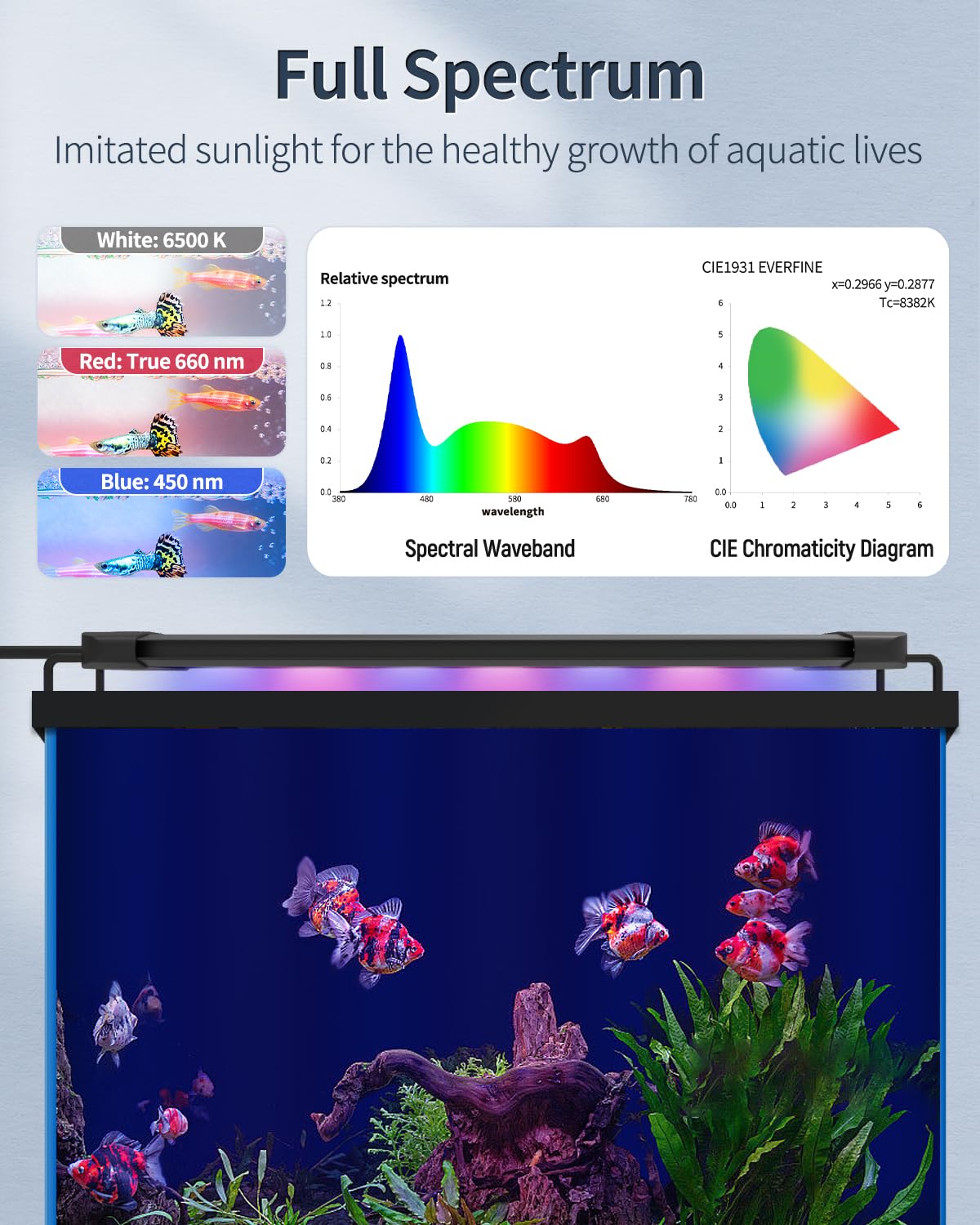 Pawfly 14W daytime and nighttime modes simulate sunrise and sunset for calmer tanks.