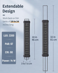 Pawfly 14W extendable bracket secures the light on 18-24 inch tanks.