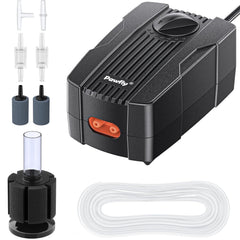 Pawfly 50 GPH air pump front view, compact for 10-60 gallon tanks.