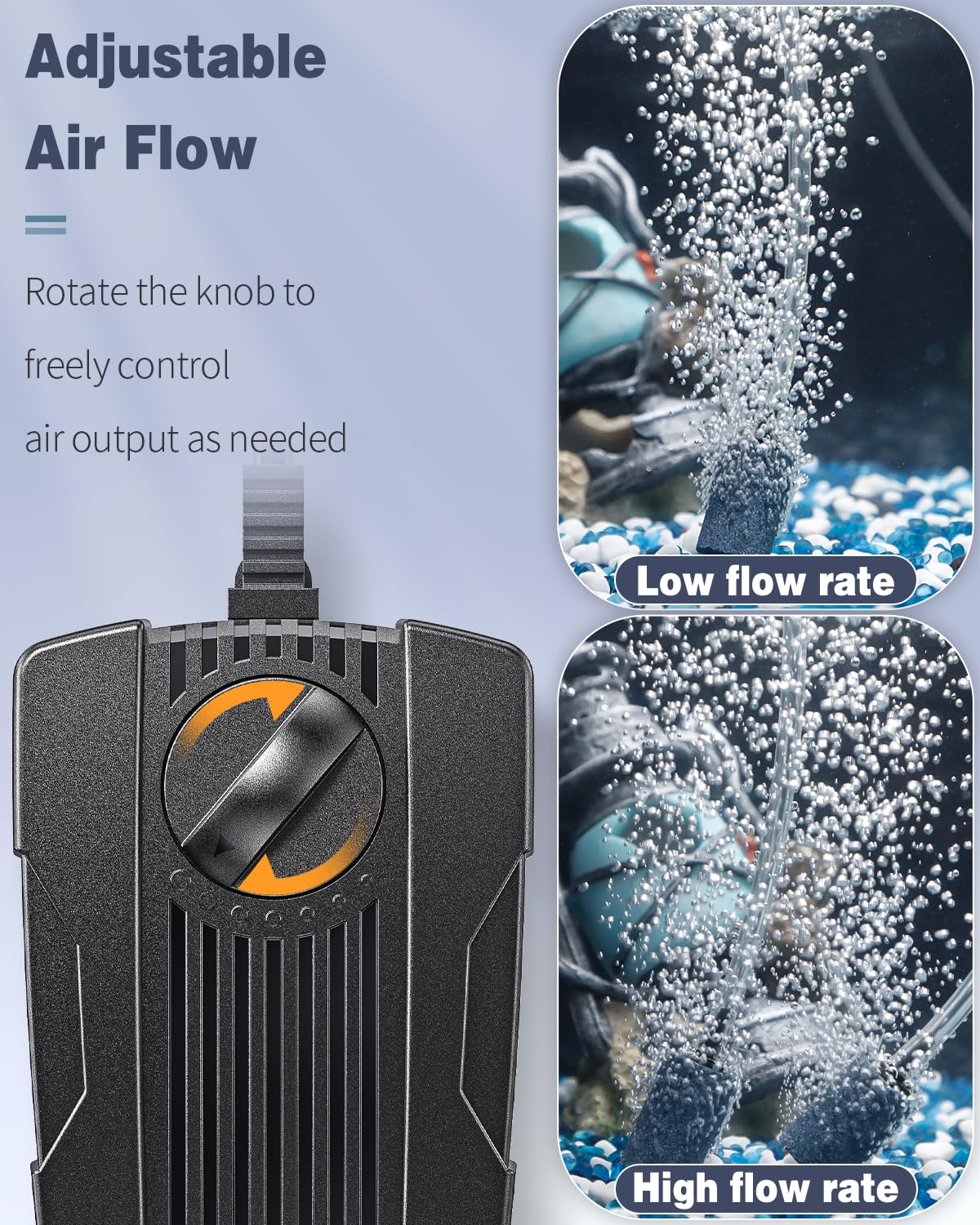 Pawfly air pump top knob allows adjustable airflow for custom aeration.