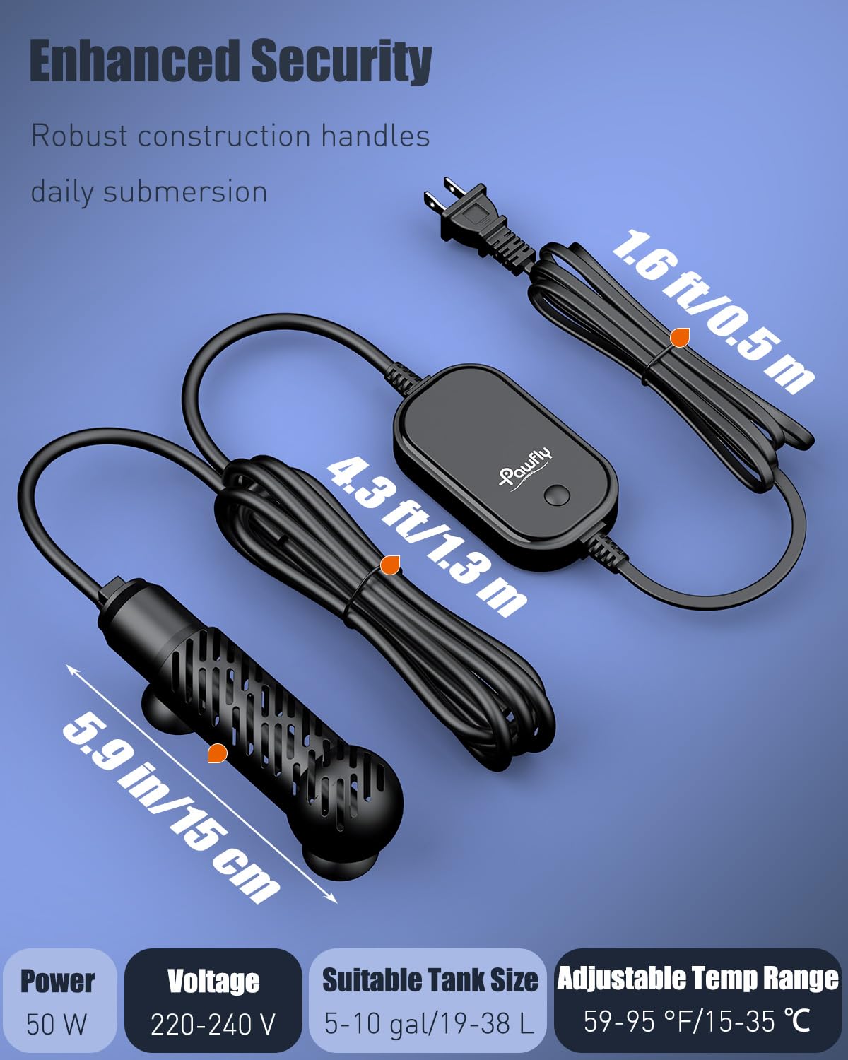 Pawfly heater detachable design allows easy cleaning in a 5-10 gallon tank.