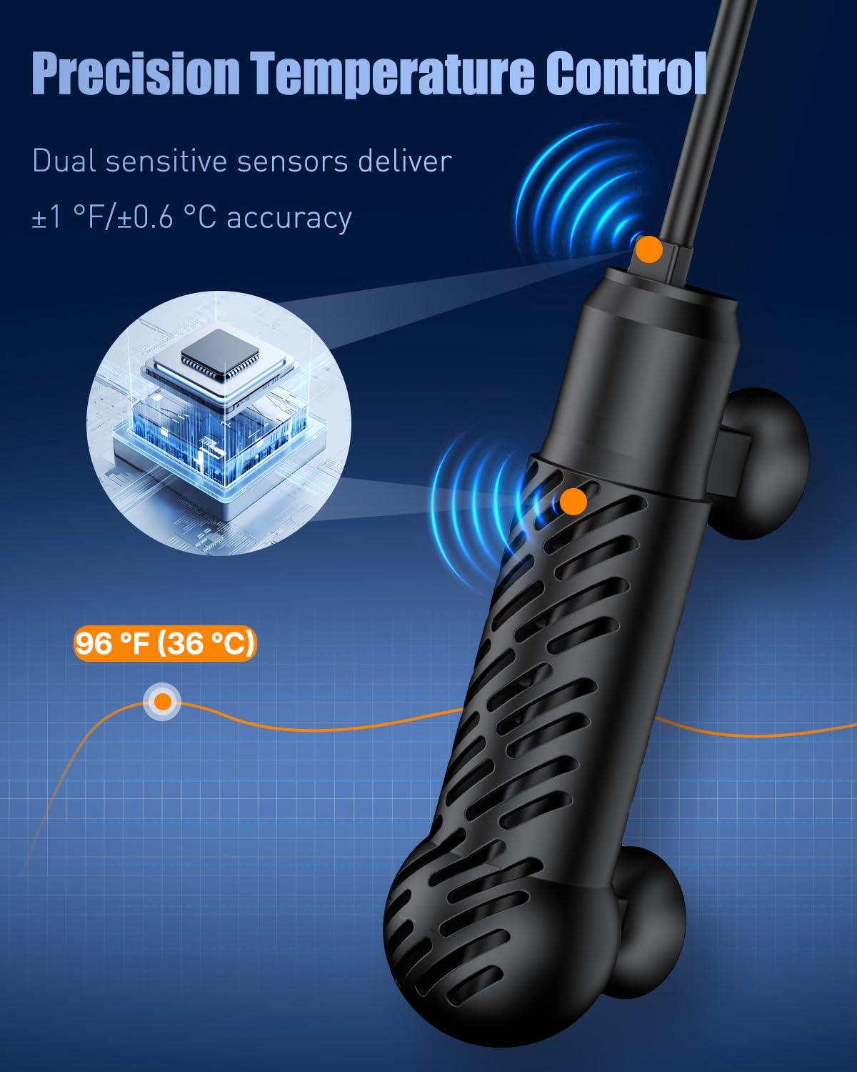 Pawfly heater features an explosion-proof quartz glass tube inside ABS housing.