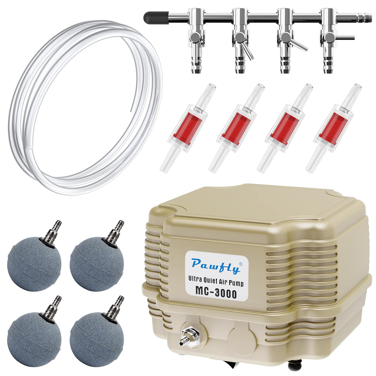 Pawfly 7W 254 GPH air pump front view, compact and quiet aeration.