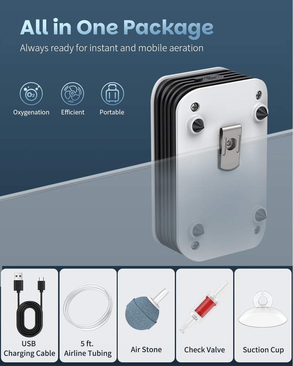 Pawfly aerator all-in-one kit includes tubing, stone, valve, and suction cup