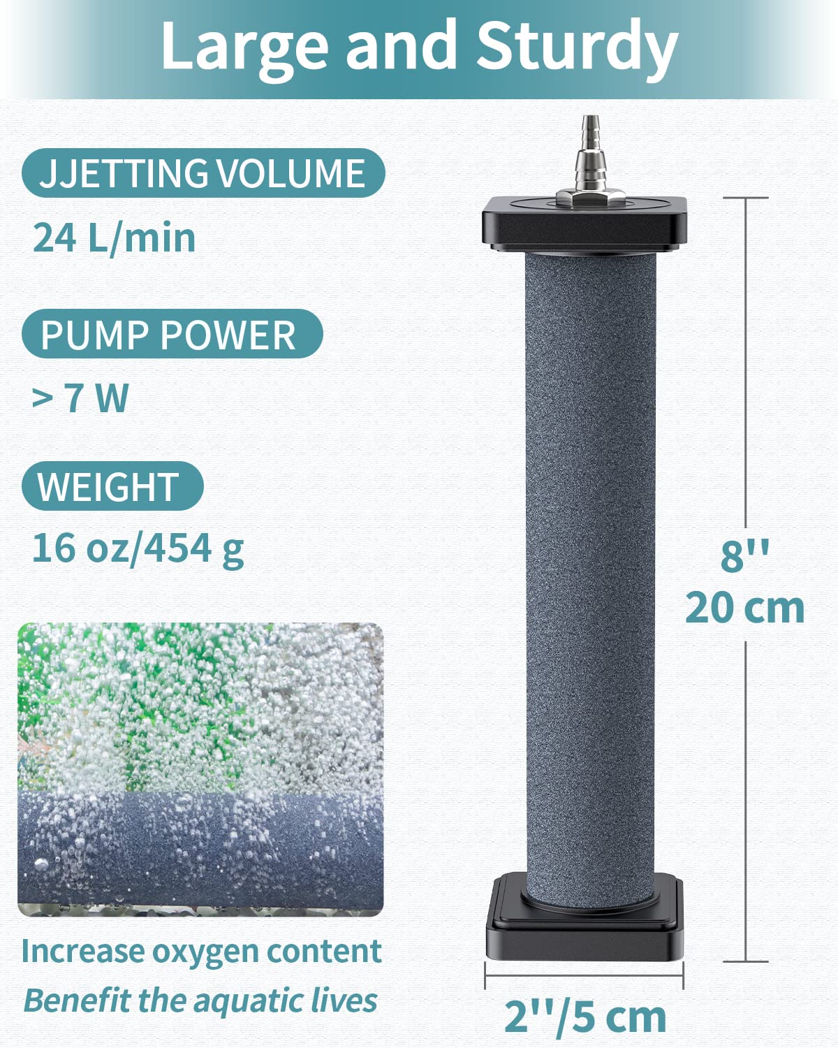 Pawfly air stone cylinder stays stable in water with weighted ends