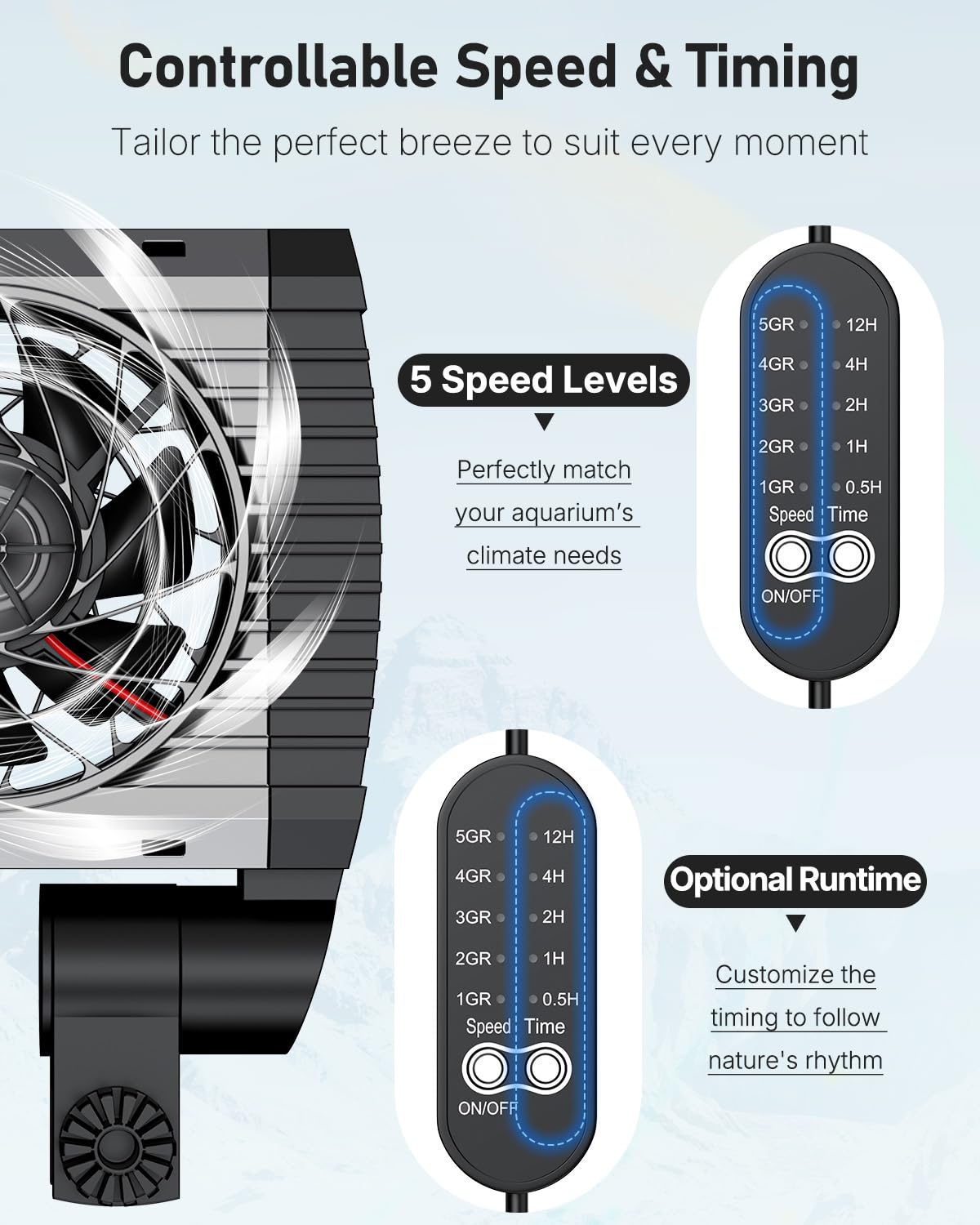 Pawfly chiller fan with five-speed control for customizable airflow