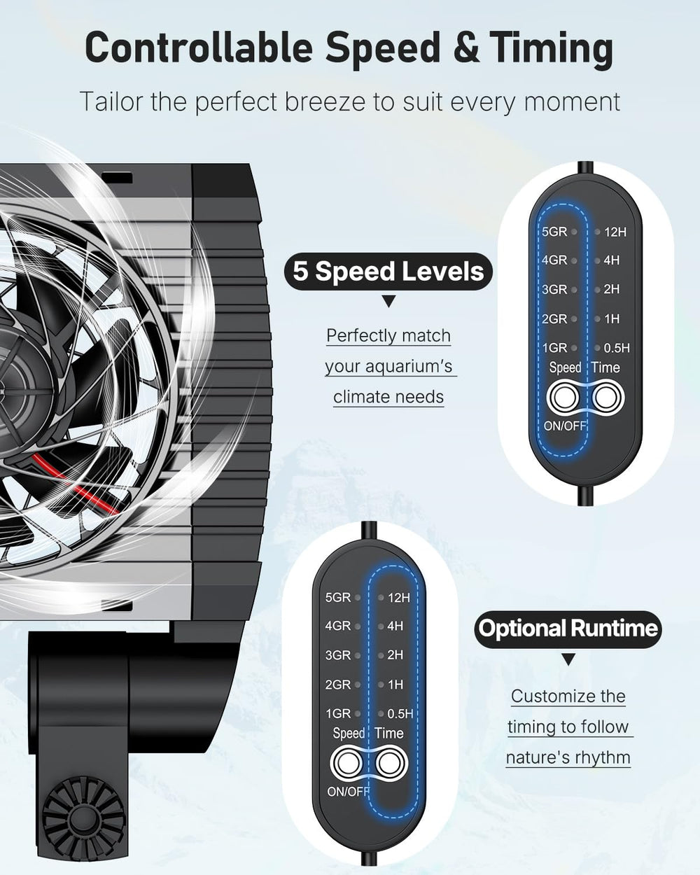 Pawfly chiller fan with five-speed control for customizable airflow