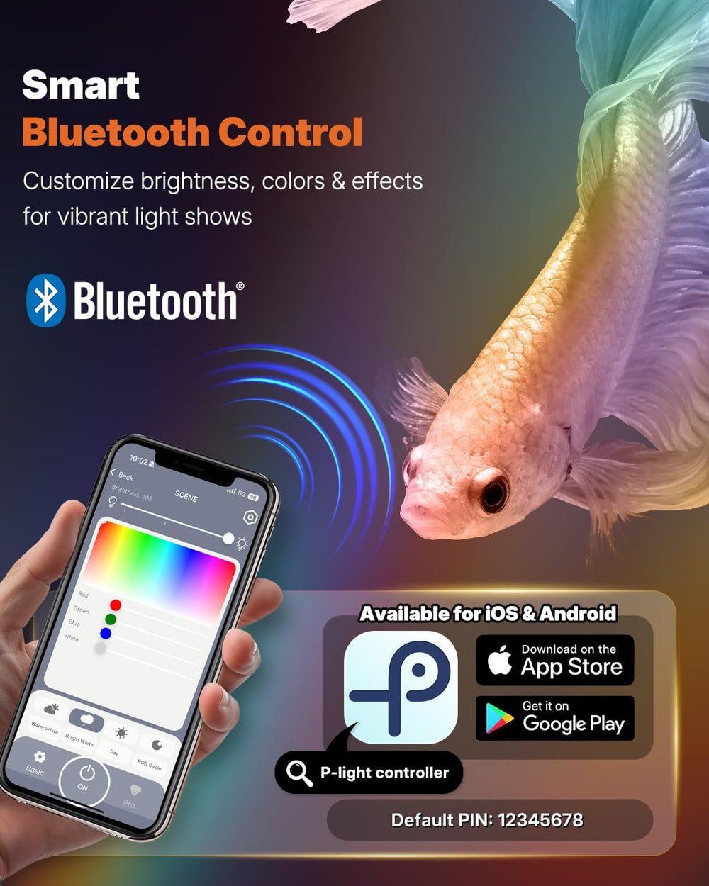 Pawfly Bluetooth app control interface for lighting effects