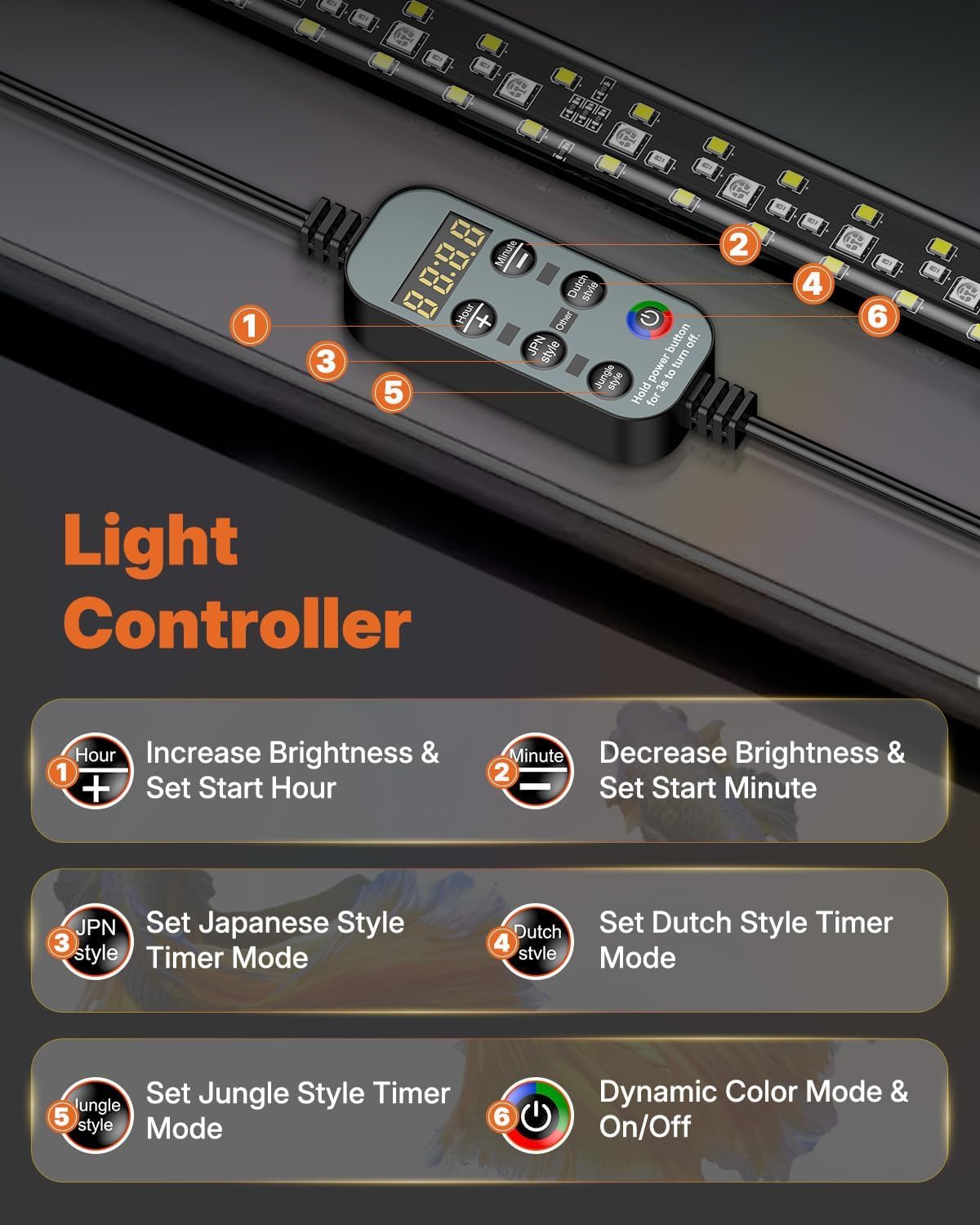 Adjust brightness to suit plant and fish needs