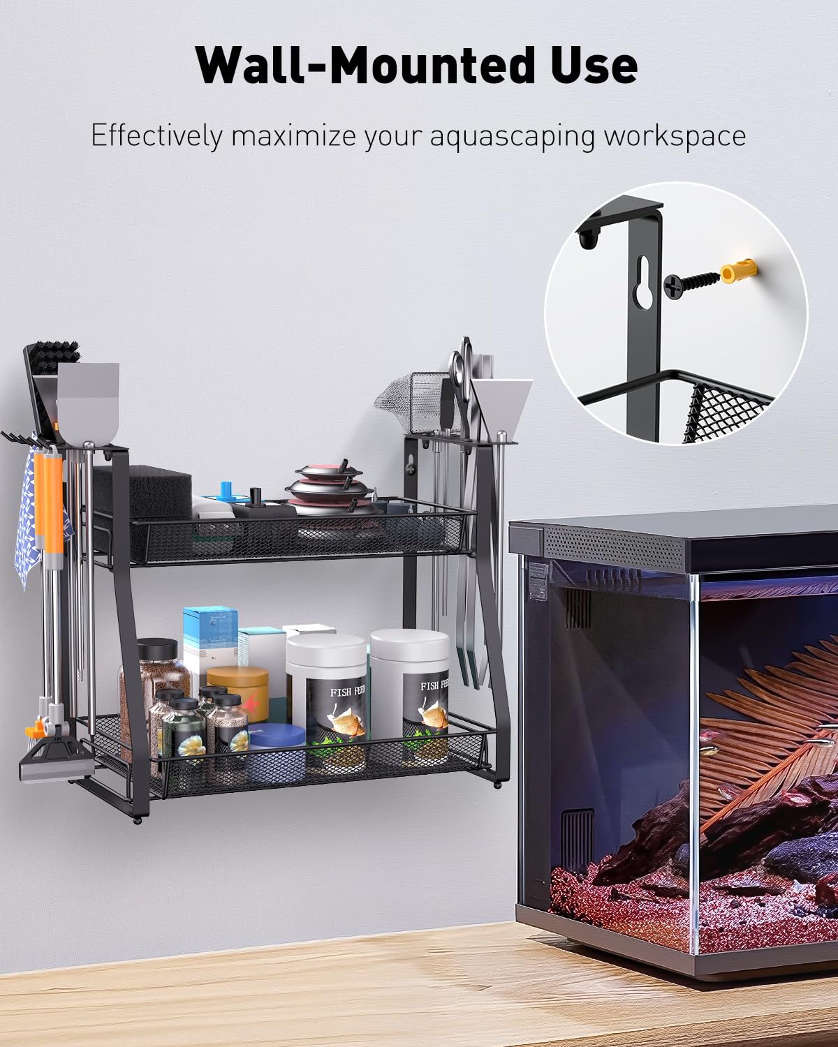 Pawfly Aquarium Tool Organizer saves counter space with wall-mount option