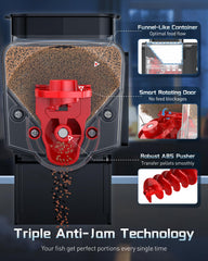 Pawfly spiral pusher accommodates pellets, flakes, sticks, and powder.