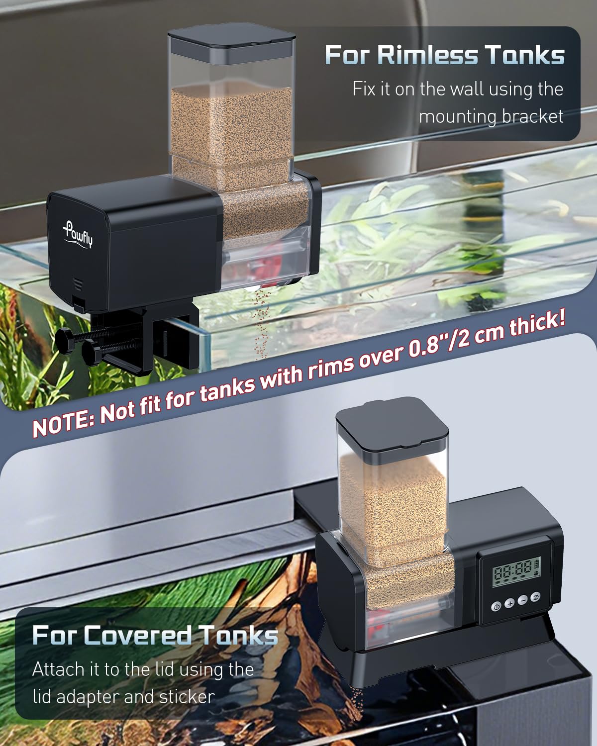 Pawfly transparent container lets you check food levels at a glance.