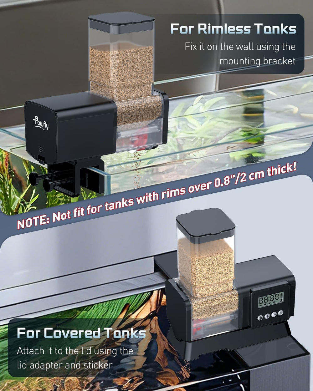 Pawfly transparent container lets you check food levels at a glance.
