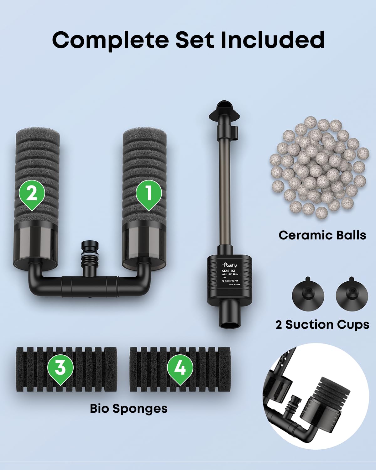 Pawfly sponge filter used in a shrimp breeding tank for stable habitat.