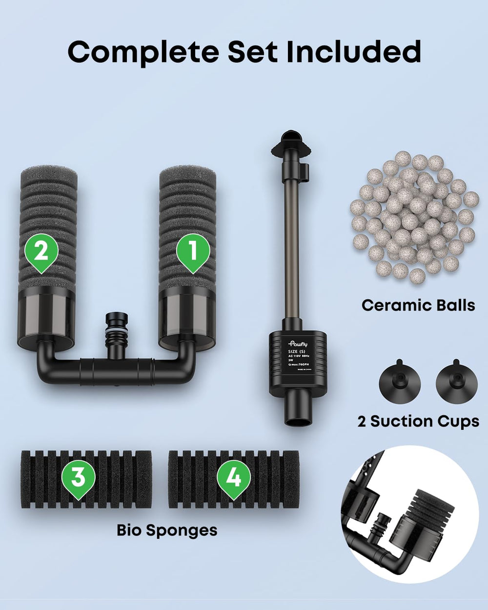 Pawfly sponge filter used in a shrimp breeding tank for stable habitat.