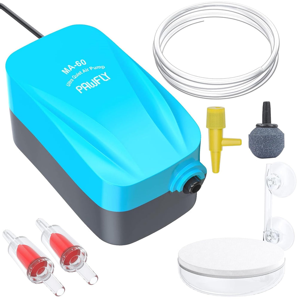 Pawfly compact air pump front view for quiet, space-saving aquarium aeration.