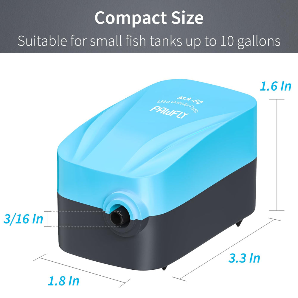 Pawfly compact air pump side view showing compact design and simple setup.